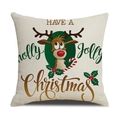 Fodera per cuscino natalizia con renna e scritte festive su tessuto di lino beige - Renna e Auguri di Buone Feste (SXYM36-1) / 45*45cm (Inserto non incluso)
