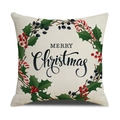Federa natalizia con ghirlanda Merry Christmas su fodera per cuscino in lino - Corona di Natale (SXYM36-2) / 45*45cm (Inserto non incluso)