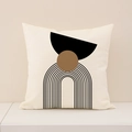 Housse de coussin minimaliste avec imprimés géométriques noirs et bruns sur tissu crème - Style Géométrique En Arche(YMC11-4)