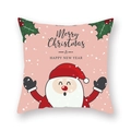 Close-up of pink Christmas pillowcase with cartoon Santa and festive holiday greetings - 45x45cm / Pale Pink Santa Face (19XMAS3-15)