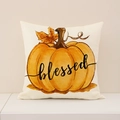 Leinen Kissenbezug mit Kürbis Motiv und Blessed Aufdruck für Herbst Dekoration - Aquarell Kürbis Blessed (FP001-1)