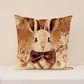 Easter linen pillowcase with watercolor bunny and floral print in beige tones - 45x45CM (No Core) / Rabbit with Bow (EP005-1)