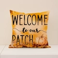 Herbst Kissenhülle mit Kürbis Motiv und Welcome to our Patch Aufdruck für Deko - Kürbis Willkommen (Welcome to our Patch) (FP001-3)