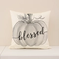 Fall pumpkin pillow case in beige linen featuring gray watercolor design and blessed text - Gray Pumpkin (Blessed) (FP001-5)