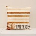 Linen Easter pillow cover featuring brown stripes, decorative eggs, and Happy Easter text - 45x45CM (No Core) / Brown Stripes and Easter Eggs (EP005-3)