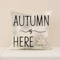 Linen autumn throw pillow case with Autumn is Here text and maple leaf print - Sketch Maple Leaf (Autumn is Here) (FP001-7)
