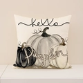 Linen pumpkin pillow cover with Hello Pumpkin text for autumn farmhouse decor - Black White Gray Pumpkins (Hello Pumpkin) (FP001-8)