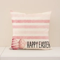 Pink striped linen Easter pillow cover with bunny eggs and Happy Easter print - 45x45CM (No Core) / Pink Stripes and Easter Eggs (EP005-7)