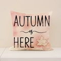 Linen pillowcase with watercolor maple leaf and 'AUTUMN is HERE' print for sofa decor - Warm Red Gradient (Autumn is Here) (FP001-10)