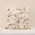 Linen Easter pillow cover with watercolor bunny and purple floral print on beige fabric - 45x45CM (No Core) / White Bunny and Purple Flowers (EP005-12)