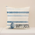 Square linen Easter cushion cover with blue striped egg and Happy Easter print - 45x45CM (No Core) / Blue Stripes and Easter Eggs (EP005-14)