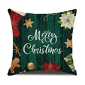 Federa natalizia verde con stampa Merry Christmas, calze e pan di zenzero - Grana del Legno Buon Natale (SXYM36-4) / 45*45cm (Inserto non incluso)