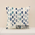 Linen Easter pillowcase with blue watercolor dots and Hunny Bunny print design - 45x45CM (No Core) / Blue Watercolor Polka Dots with Text (EP005-15)