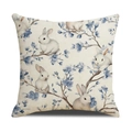 Easter square linen pillowcase with watercolor white rabbit and floral print - 45x45CM (No Core) / White Bunnies and Blue Flowers (EP005-16)