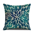 Teal mandala kaleidoscope pattern linen pillow cover with digital sea wave print - Whitened Fine Linen 45*45cm (Pillowcase Only, Without Insert) / Radial Petal Design (SXYM2-4)