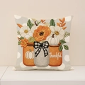 Fodera per cuscino autunnale con barattolo di zucche e scritta Thankful su beige - Grigio a Pois (FP013-7)