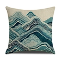 Linen pillowcase featuring abstract blue mountain lines and modern artistic patterns - Whitened Fine Linen 45*45cm (Pillowcase Only, Without Insert) / Blue Tone Mountain Lines (SXYM2-2)
