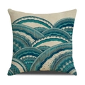 Teal ocean wave geometric pattern on a square linen throw pillow cover - Whitened Fine Linen 45*45cm (Pillowcase Only, Without Insert) / Ocean Wave Mandala Pattern (SXYM2-3)