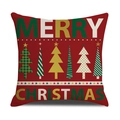 Funda de cojín roja de lino con texto Merry Christmas y árboles geométricos - Lino 45*45cm (Funda de almohada individual, sin relleno) / Estilo Rojo Árbol Navidad Geométrico Merry Christmas (SXYM40-3)