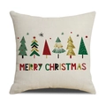 Funda de cojín navideña de lino con árboles minimalistas y texto Merry Christmas - Estilo Seis Árboles de Navidad (SXYM40-5) / Lino 45x45cm (Solo funda de almohada)