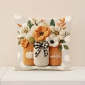 Fodera per cuscino autunnale con zucche e scritta thankful per decorazioni casa - Beige (FP013-11)