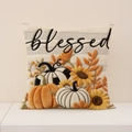 Fodera per cuscino Blessed con zucca e foglie di acero per decoro autunnale - Beige (FP013-12)