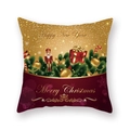 Detail view of satin Christmas pillowcase featuring Nutcracker and festive golden motifs - Nutcracker Holiday Landscape (19XMAS16(5)) / 45x45cm (Pillow Case Only) / Dark Red