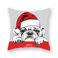 Détail du motif bouledogue français avec bonnet de Noël sur taie d'oreiller carrée - Croquis de bouledogue français avec chapeau de Noël (19XMAS16(21))