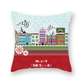 Détail de la housse de coussin de Noël avec illustration de bâtiments européens - Paysage de vacances architecture européenne (19XMAS16(39))