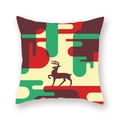 Détail de la taie de coussin de Noël avec renne et texte Merry Christmas - Silhouette de renne patchwork géométrique (19XMAS16(40))