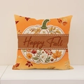 Linnen herfst kussenhoes met geborduurde pompoen en Happy Fall tekst voor decoratie - Thanksgiving Pompoen Stijl (FP002-1)