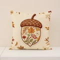 Linen pumpkin acorn embroidery pillow cover with autumn maple leaf patterns - Fp002-5 / 45*45cm (Single Pillowcase)