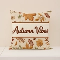 Linen autumn throw pillow cover featuring embroidered leaves and Autumn Vibes text - Fp002-7 / 45*45cm (Single Pillowcase)