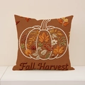 Linen pumpkin throw pillow cover with Fall Harvest embroidery for autumn decor - Fall Harvest Pumpkin Style (FP002-8)