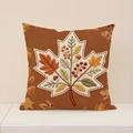 Linen pumpkin pillowcase with detailed maple leaf and berry embroidery for autumn decor - Dark Brown Maple Embroidery Style (FP002-9)