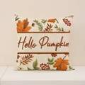 Linen fall pillow cover with Hello Pumpkin embroidery and autumn leaves pattern - Fp002-11 / 45*45cm (Single Pillowcase)