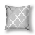 Silver grey geometric peach skin pillow cover with Moroccan quatrefoil pattern for sofa - Premium Grey Cross Moroccan Grid (DM157-11)