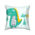 Dettaglio federa azzurra con dinosauro cartone animato e scritta little dino stampata - Stile Piccolo Dino con Alberi ((1)DM275)