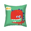 Fodera per cuscino verde menta con carino dinosauro rosso e scritta HELLO - Stile Dinosauro HELLO Verde Menta ((4)DM275)