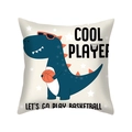 Detail of dinosaur cushion cover with cool basketball print on soft peach skin fabric - Basketball Sport Dinosaur Style ((6)DM275)
