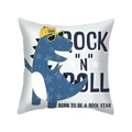 Close-up of peach skin fabric pillowcase with a cartoon dinosaur and Rock n Roll slogan - Rock Star Dinosaur Style ((8)DM275)
