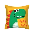 Detail of yellow pillow case with green cartoon dinosaur print and Roarsome text - Yellow ROARSOME Dinosaur Style ((9)DM275)