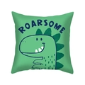 Close-up of green cartoon dinosaur pillowcase with Roarsome text in soft peach skin fabric - Green Roaring Dinosaur Style ((13)DM275)