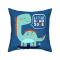 Detail of navy peach skin cushion cover with green dinosaur and LITTLE HAND SOME print - Dark Blue Little Handsome Style ((16)DM275)