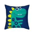 Detail of square navy pillowcase with green cartoon dinosaur print and yellow spikes - Dark Blue Roar Dinosaur Style ((17)DM275)