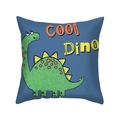 Detailed close-up of blue peach skin pillow cover featuring a cute green dinosaur print - Mid Blue COOL DINO Style ((18)DM275)