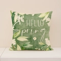 Fodera per cuscino in lino con motivo floreale acquerello verde e scritta HELLO Spring - Hello Spring Verde Chiaro Acquerello Floreale (SP012-1)