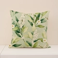 Fodera per cuscino quadrata in lino con stampa floreale bianca su sfondo verde chiaro - Verde Chiaro Piante Acquerello (SP012-3)