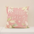 Pink linen cushion cover with HELLO Spring floral design for home sofa decor - Hello Spring Pink Fresh Floral (SP012-5)