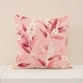 Square linen pillowcase with pink watercolor floral print and white daisies for sofa decor - Pink Watercolor Daisy Leaves (SP012-6)